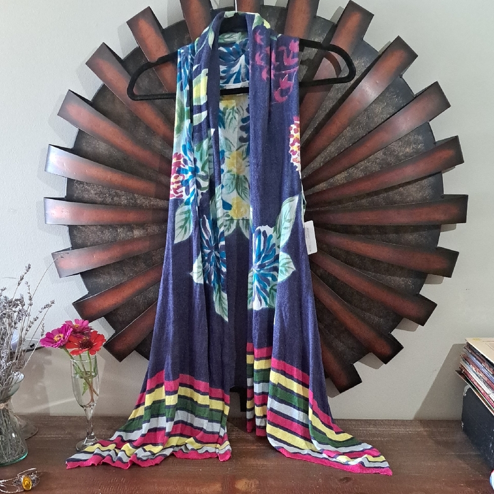 Adore Vibrant Hand Painted Floral Striped Vest